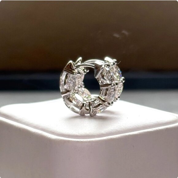 8.00 CTW Large Certified VVS1 Clarity Moissanite Hoop Earrings Huggies - Picture 5 of 8